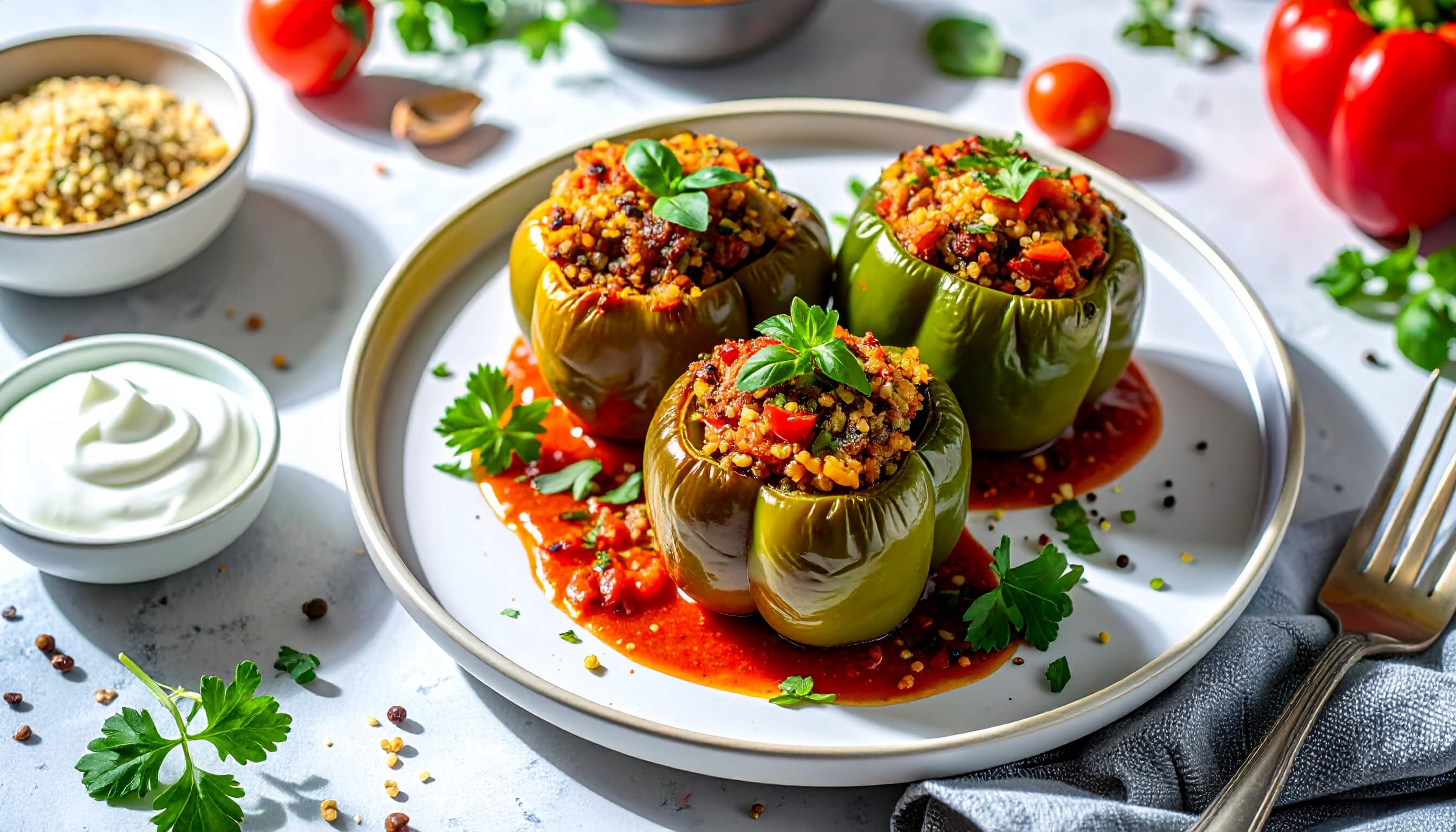 Fırında Zeytinyağlı Kionalı Biber Dolması