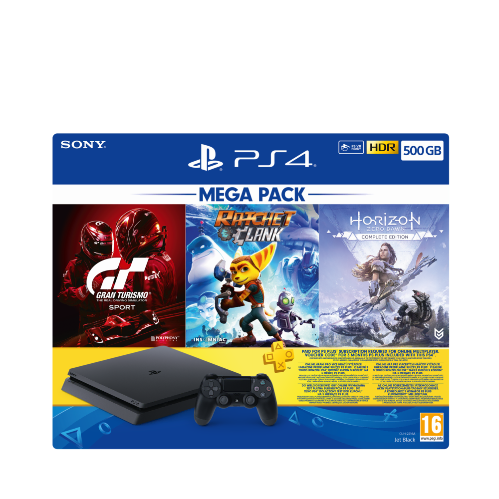 PS4 500GB Mega Paket(HZD-CE+GTS+RC+3ayP) Oyun Konsolu