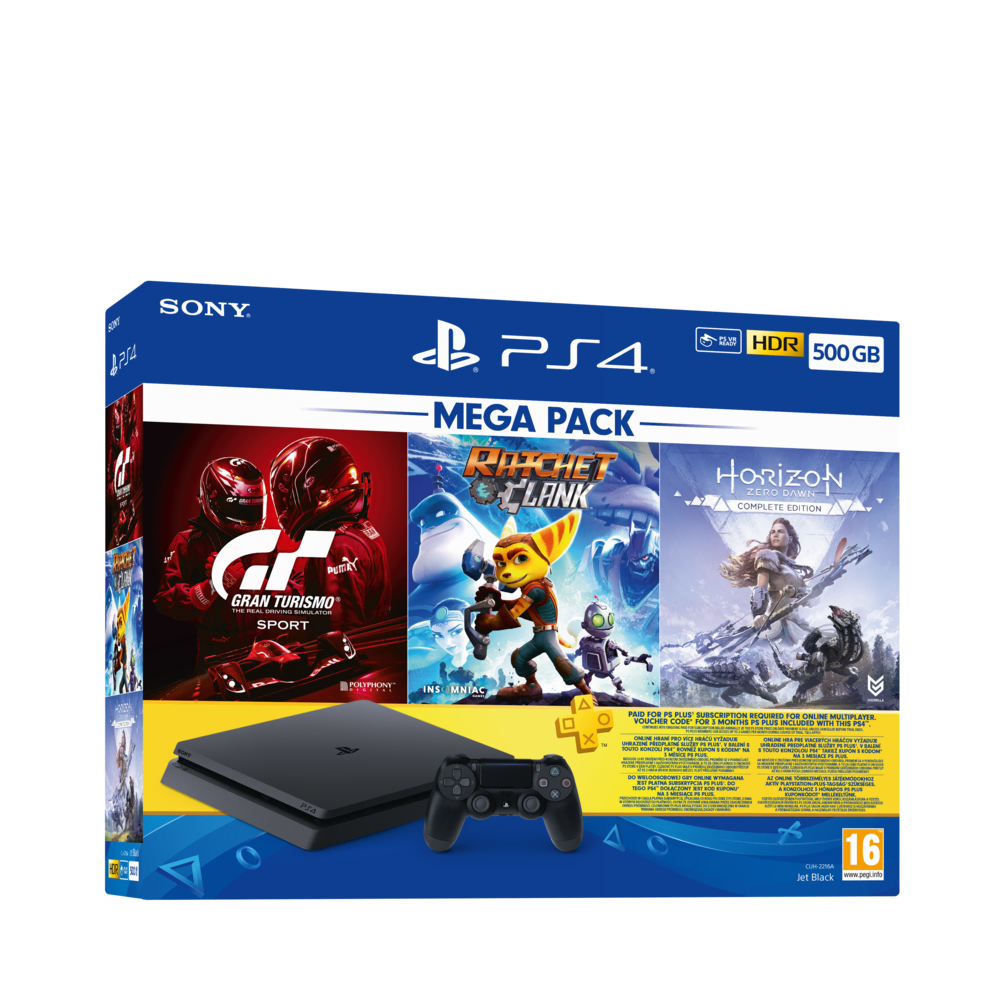 PS4 500GB Mega Paket(HZD-CE+GTS+RC+3ayP) Oyun Konsolu