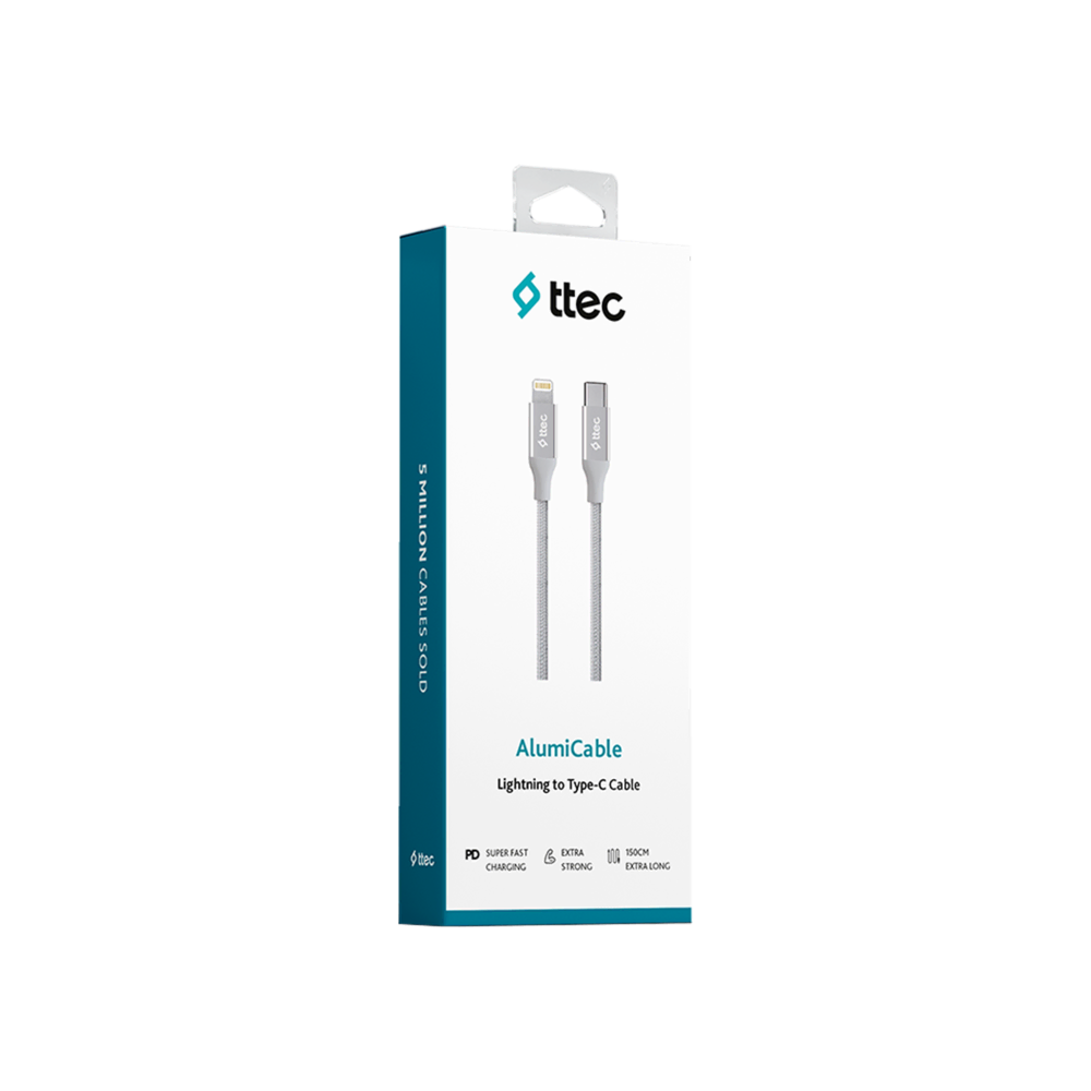 TtecAlumiCable Typec-Lightng KabloGümüş Şarj Kabloları