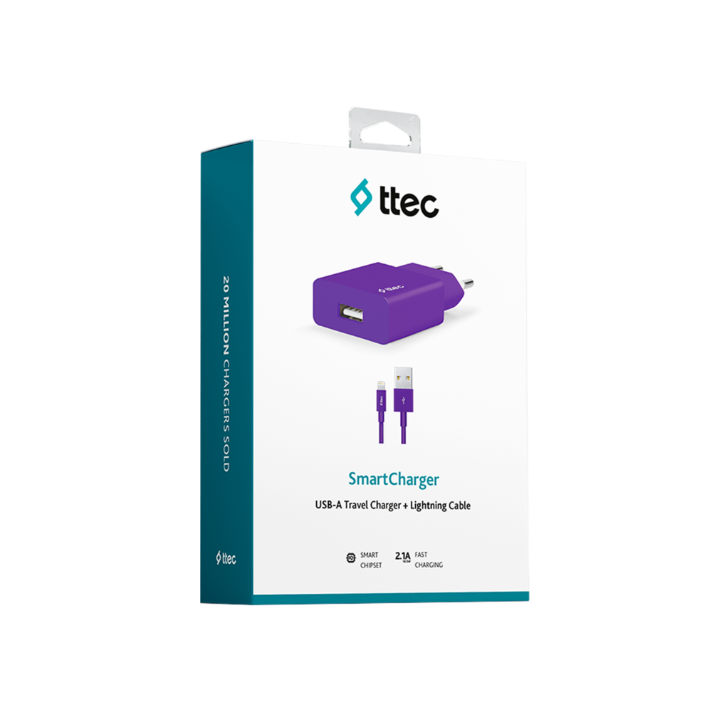 Ttec SmartCharger Adaptör+Lightng Mor Şarj Cihazları