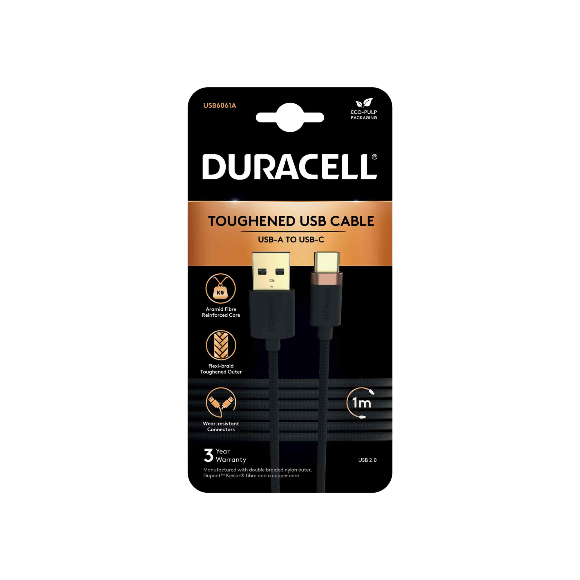 DURACELL 1M  CABLE BLACK USB A-C