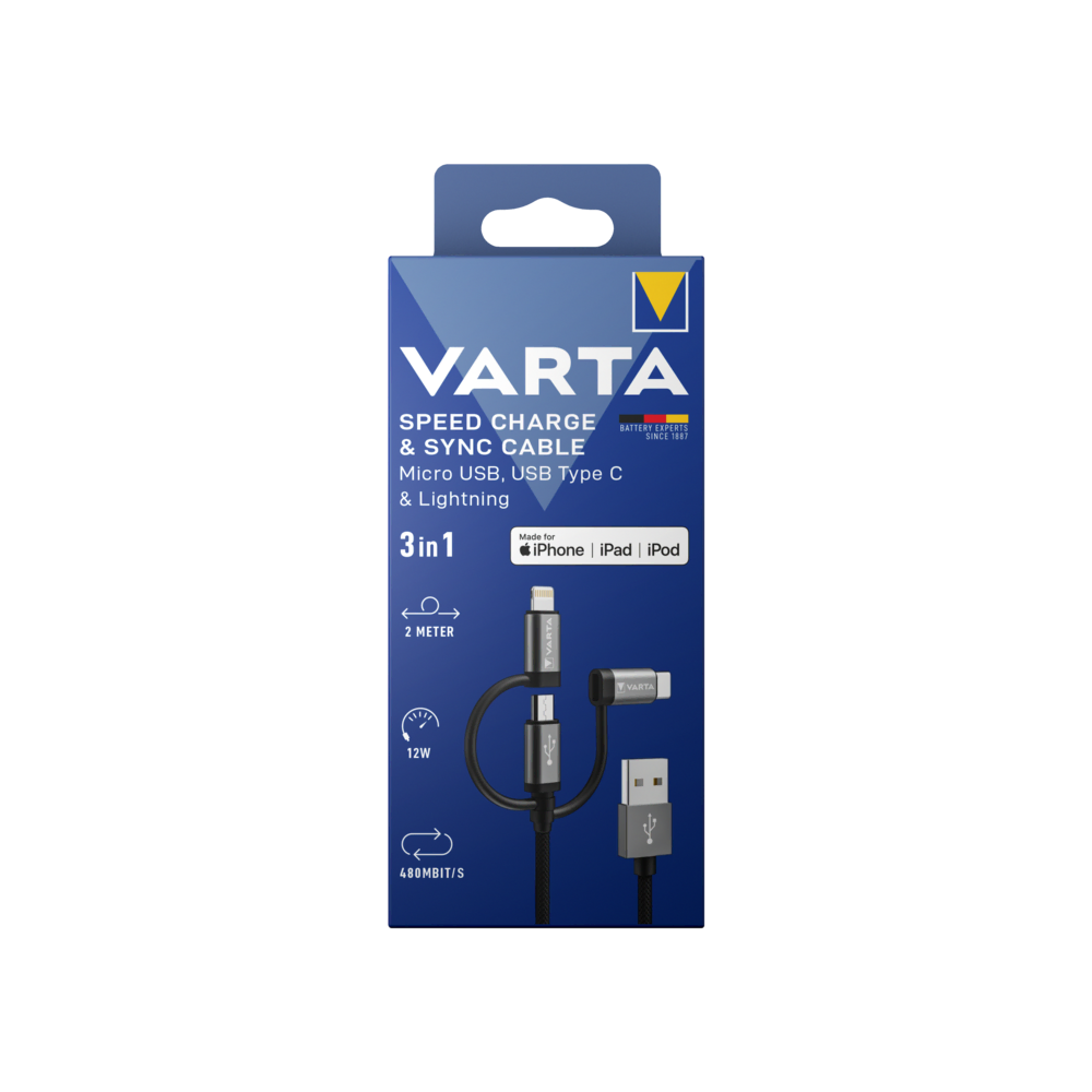 VARTA Şarj Kablosu 2m 3IN1 Şarj Kabloları