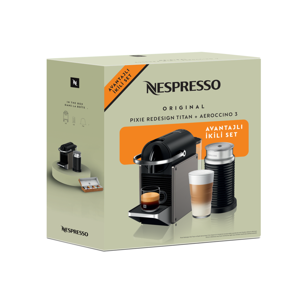 Nespresso Pixie Titan ve  Aeroccino 3 Espresso Makinesi