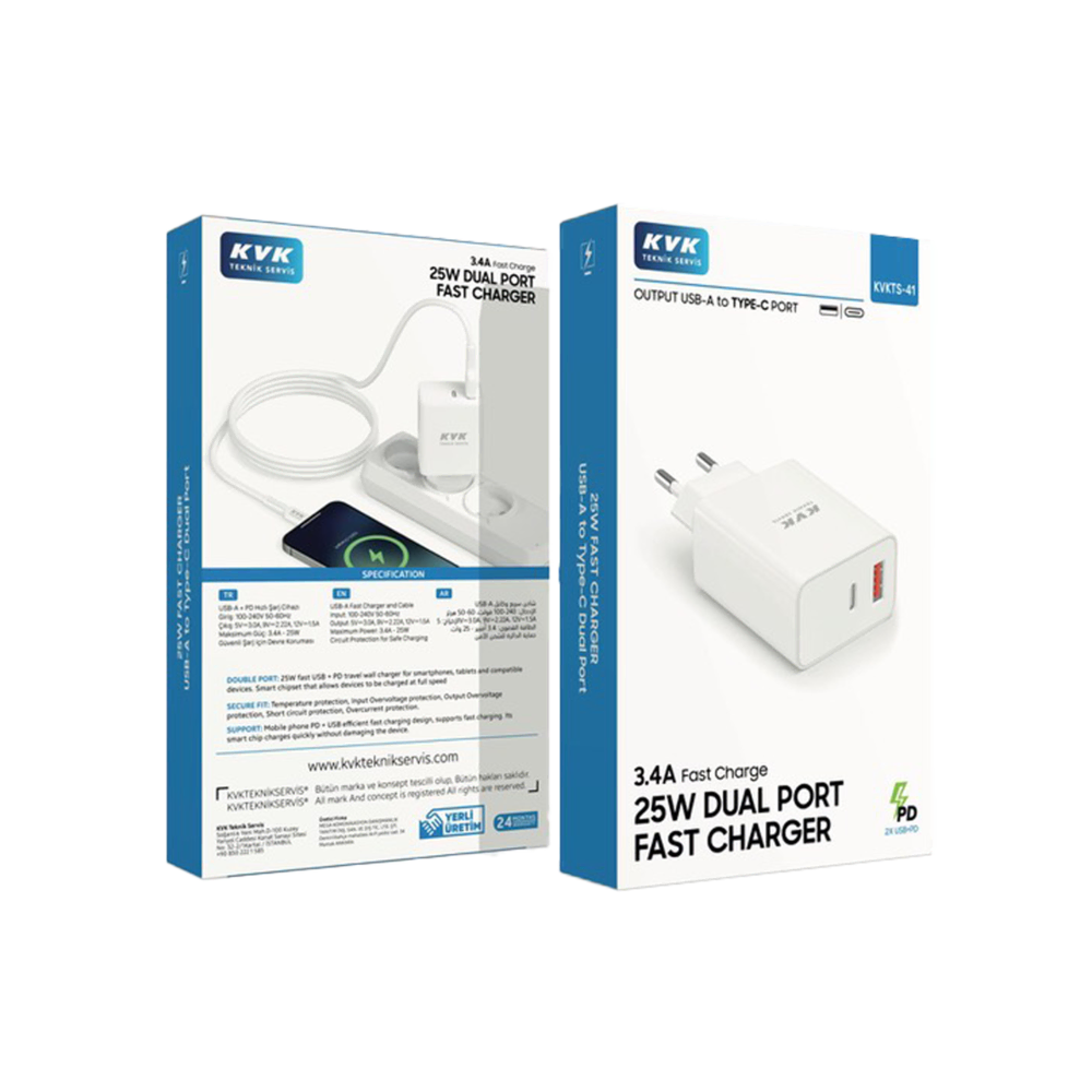 25W Typec+Usb-A Çift Port Usb Adaptör Şarj Cihazları
