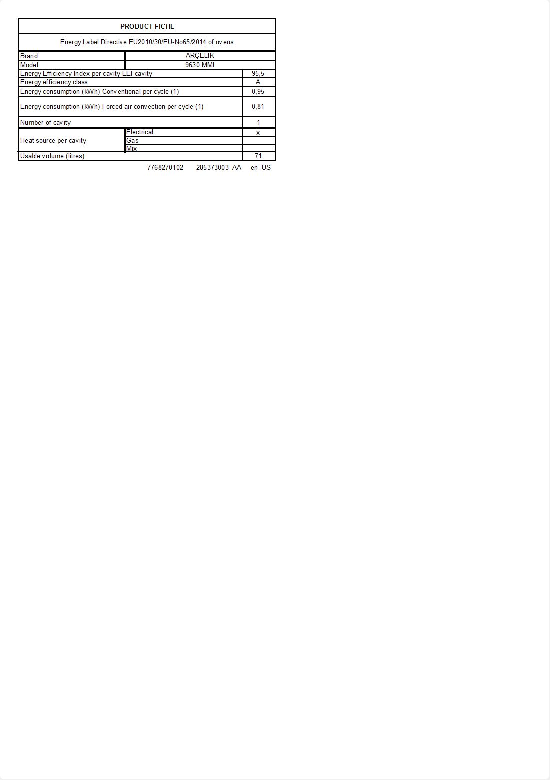 9630 mmi ankastre firin ankastre arcelik