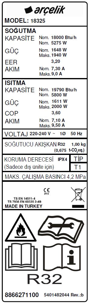 18325 ekolojik split klima klima isitma sogutma arcelik